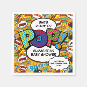 Ready to Pop Baby Shower Fun Comic Book Napkins