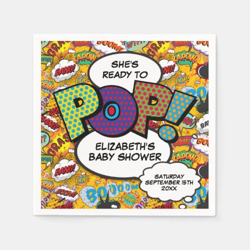 Ready to Pop Baby Shower Fun Comic Book Napkins