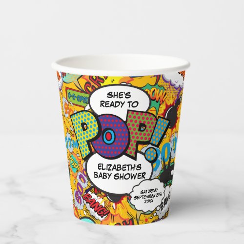 Ready to Pop Baby Shower Fun Comic Book Paper Cups