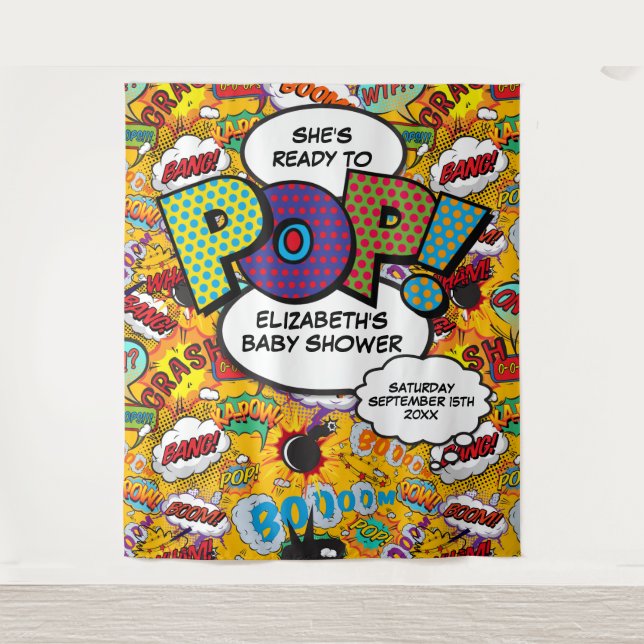 Ready to Pop Baby Shower Fun Photo Backdrop (Front)