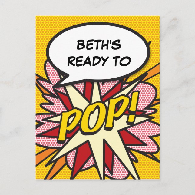 Ready to POP Baby Shower Fun Retro Comic Book Pop Invitation Postcard (Front)