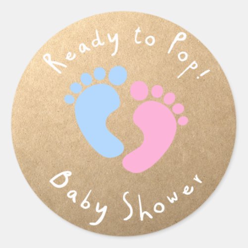 Ready to pop Baby shower Gender reveal Pink Blue Classic Round Sticker