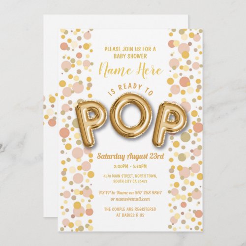 Ready to POP Baby Shower Gold Gender Reveal Invite