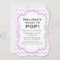 Ready to Pop Baby Shower Invitation, Pink Chevron Invitation