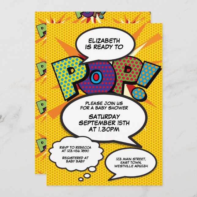 Ready to Pop Baby Shower Modern Comic Fun Invitation (Front/Back)