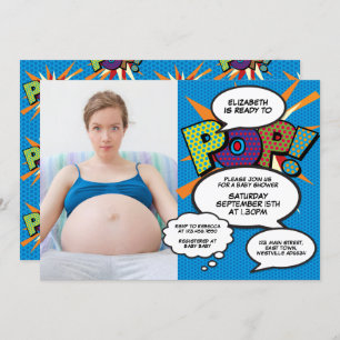Ready to Pop Baby Shower Modern Fun Boy Blue Photo Invitation