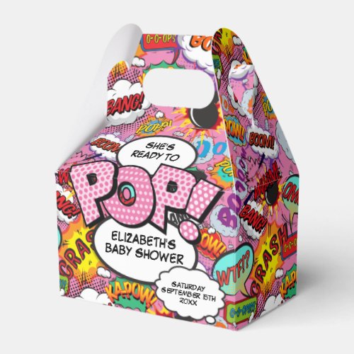 Ready to Pop Baby Shower Pink Comic Book Favor Boxes