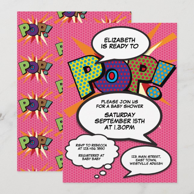 Ready to Pop Baby Shower Pink Girl Modern Invitation (Front/Back)