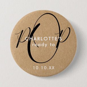 Ready to Pop Baby Shower Rustic Kraft Chic Script Button