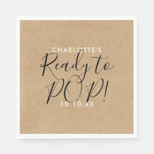 Ready to Pop Baby Shower Rustic Kraft Chic Script Napkins