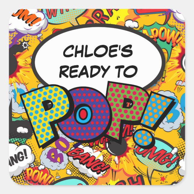 Ready to POP Baby Shower Sprinkle Fun Retro Square Sticker (Front)