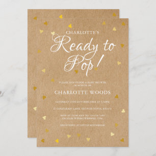 Ready to Pop Baby Shower / Sprinkle Gold Hearts Invitation