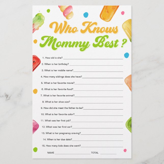 Ready to Pop Baby Shower Who Knows Mommy Best Game (Front)