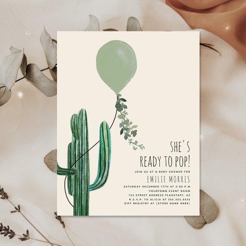 Ready to Pop Balloon Cactus Green Baby Shower  Invitation