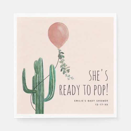 Ready to Pop Balloon Cactus Pink Baby Shower Napkins