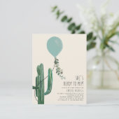 Ready to Pop Balloon Cactus Teal Baby Shower  Invitation (Standing Front)