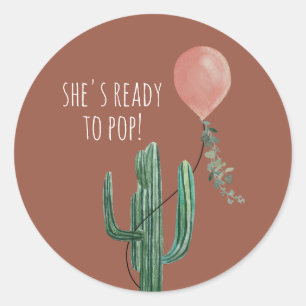 Ready to Pop Balloon Cactus Terracotta Baby Shower Classic Round Sticker
