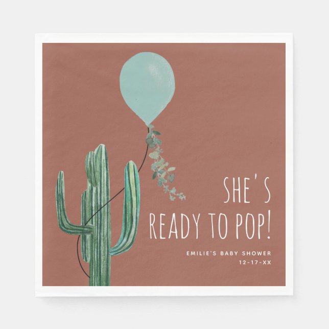Ready to Pop Balloon Cactus Terracotta Boy Baby  Napkins (Front)