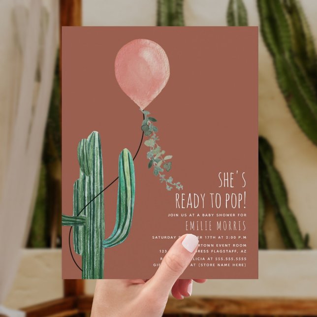 Ready to Pop Balloon Cactus Terracotta Girl Baby Invitation (Creator Uploaded)