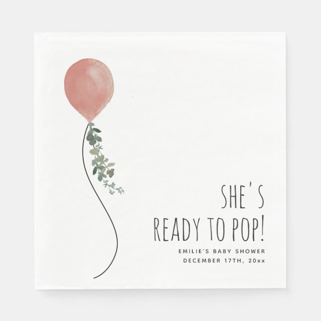 Ready to Pop Balloon Pink Baby Shower Napkins (Front)