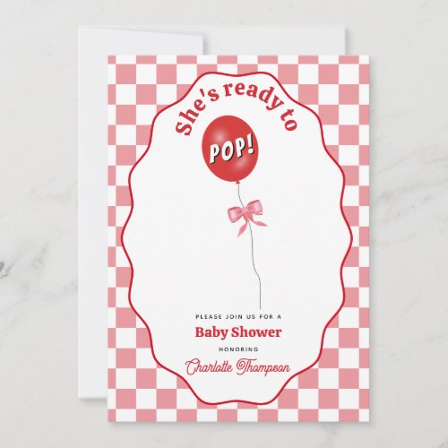 Ready to Pop Balloon Pink Retro Baby Shower Invitation