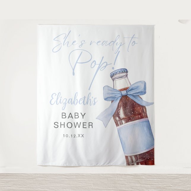 Ready To Pop Blue Baby Shower Photo Backdrop (Front)