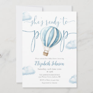 Ready To Pop Blue Balloon Boy Baby Shower Invitation
