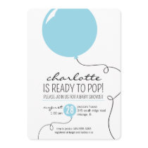 Ready to Pop Blue Balloon Boy Baby Shower Invite