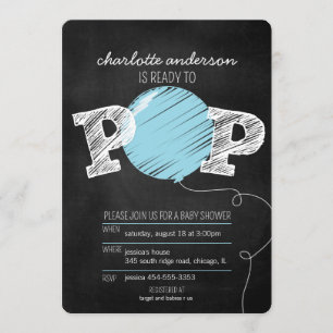 Ready to Pop Blue Balloon Boy Baby Shower Invite