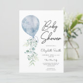 Ready to Pop Blue Greenery Baby Boy Shower Modern Invitation (Standing Front)