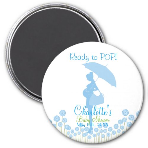 Ready to POP Blue Silhouette Baby Shower Magnet