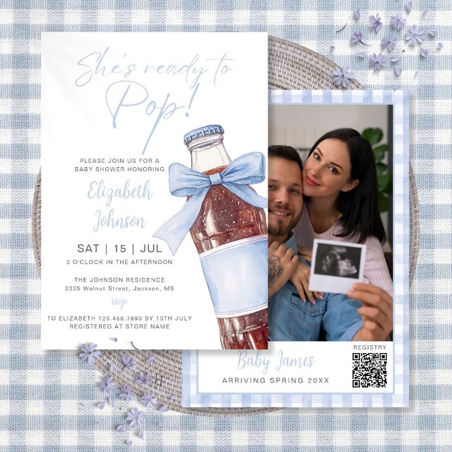 Ready To Pop Blue Soda Bottle Baby Shower Photo Invitation (Ready To Pop Blue Soda Bottle Baby Shower Photo Invitation)