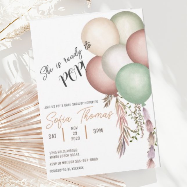 Ready to Pop Boho Ballons Baby Shower Invitation (Creator Uploaded)