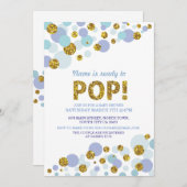 Ready to Pop Boy Baby Shower Blue Gold Invite (Front/Back)