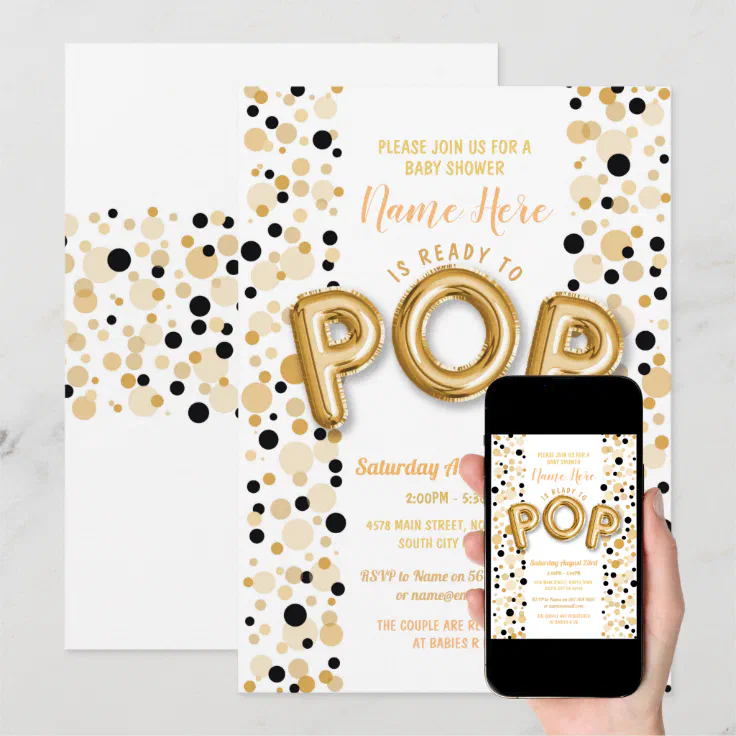 Ready to POP Boy Baby Shower Gold &amp; Black Elegant Invitation | Zazzle