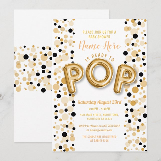 Ready to POP Boy Baby Shower Gold & Black Elegant Invitation (Front/Back)