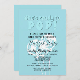 Ready to Pop Chalk Balloons Baby Blue Boy Shower Invitation
