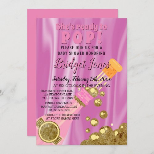 Ready to Pop Champagne Pink Baby Girl Shower Invitation