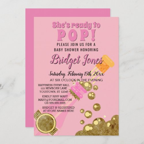 Ready to Pop Champagne Pink Baby Girl Shower Invitation
