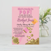 Ready to Pop Champagne Pink Baby Girl Shower Invitation (Standing Front)