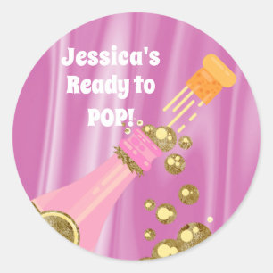 Ready to Pop Champagne Pink Baby Shower Favor Classic Round Sticker