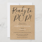 Ready To Pop Chic Script Rustic Kraft Baby Shower Invitation (Front)