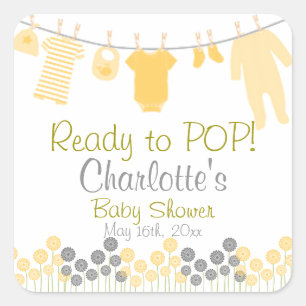 Ready to POP! Clothesline Baby Shower Square Sticker
