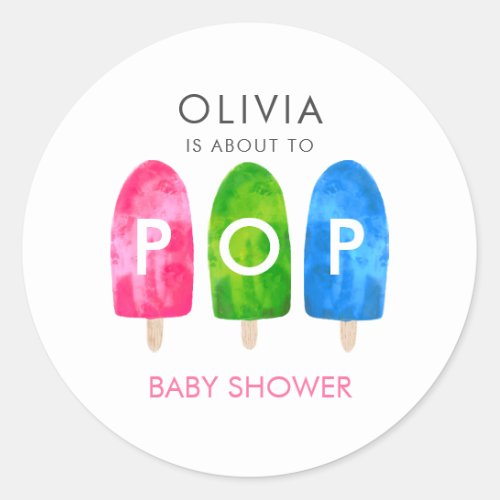 Ready to Pop colorful Popsicle Baby Shower Classic Round Sticker