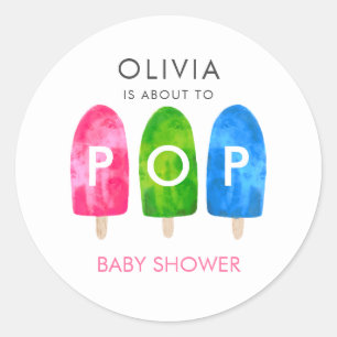 Ready to Pop colorful Popsicle Baby Shower Classic Round Sticker