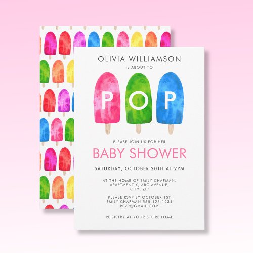 Ready to Pop colorful Popsicle Baby Shower Invitation