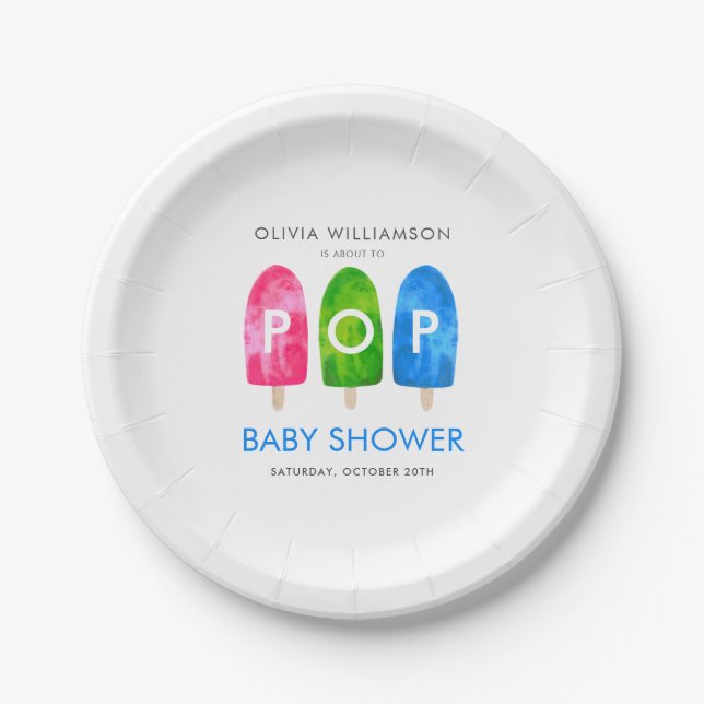 Ready to Pop colorful Popsicle Baby Shower Paper Plates (Front)