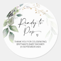 Ready To Pop Cute Baby Shower Favor Eucalyptus Classic Round Sticker