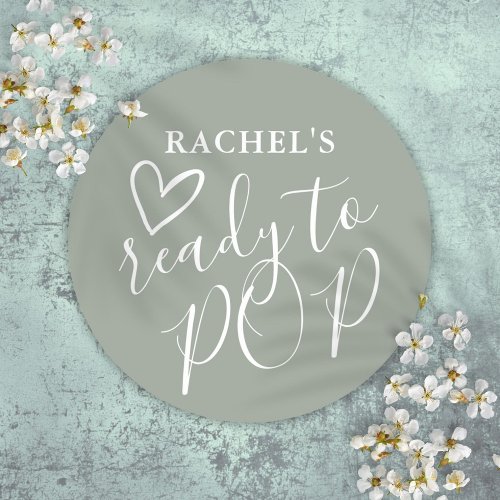 Ready To Pop Cute Heart Sage Green Baby Shower Classic Round Sticker