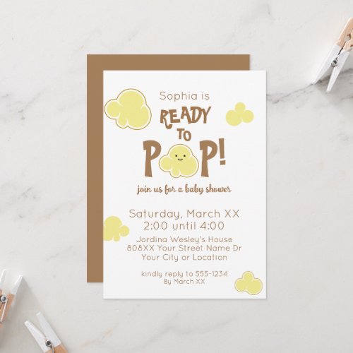 Ready to Pop Cute Popcorn Baby Shower Invitation